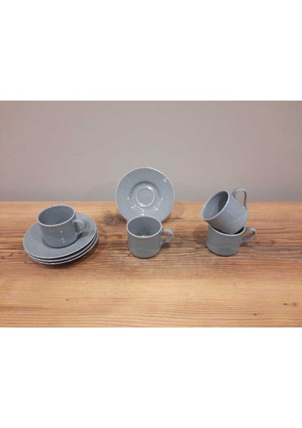 Mavi 8 Parça Porselen Kahve Fincan Takımı, 4 Kişilik, Şık ve Zarif Tasarım