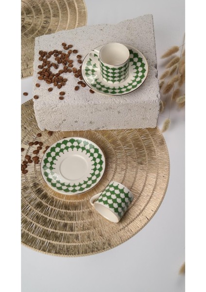 Koyu Yeşil Kahve Fincan Takımı, 2 Kişilik, 4 Parça, Şık ve Zarif Tasarım fiyatları