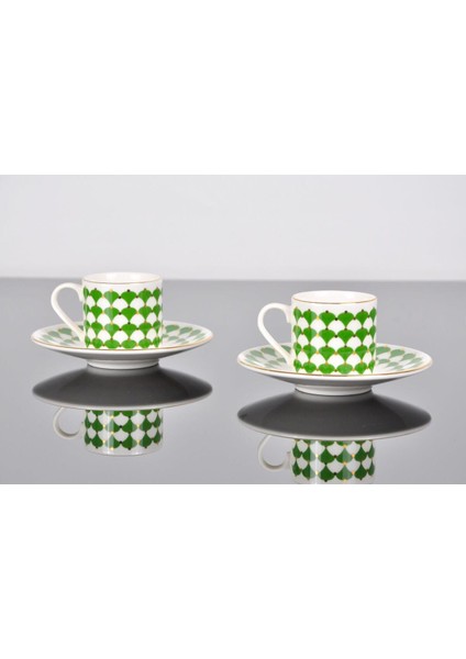 Koyu Yeşil Kahve Fincan Takımı, 2 Kişilik, 4 Parça, Şık ve Zarif Tasarım fırsatları