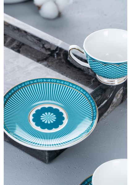 Çift Kişilik Porselen Kahve Fincanı Takımı, Gold Detaylı, Renkli ve Şık Tasarım fiyatları