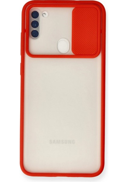 Samsung Galaxy A11 Kılıf Palm Buzlu Kamera Sürgülü Silikon - Kırmızı Svlrs