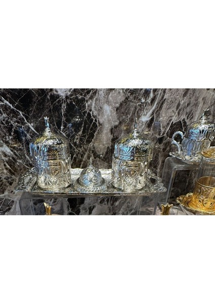 2 Kişilik Osmanlı Desenli Gümüş Türk Kahvesi Fincan Takımı Seti modelleri