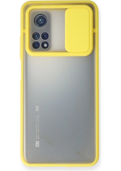 Xiaomi Mi 10T Kılıf Palm Buzlu Kamera Sürgülü Silikon - Sarı Svlrs