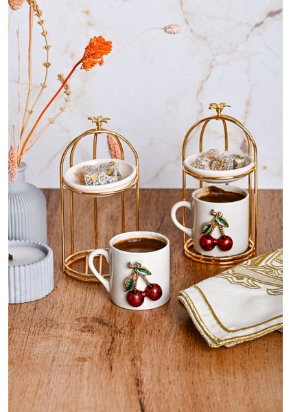 2 Kişilik Kiraz Fincanlı Lokumluklu Kahve Takımı, Şık ve Zarif Tasarım