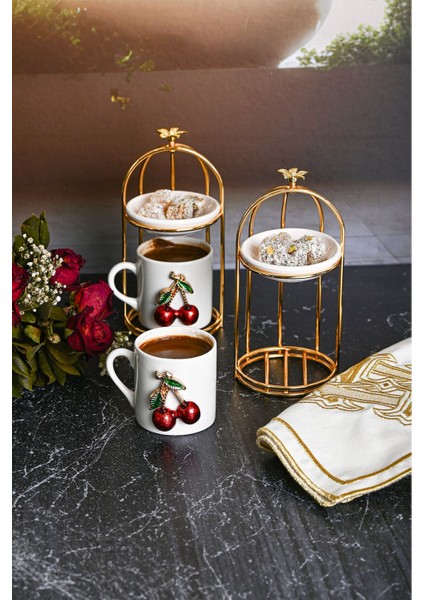 2 Kişilik Kiraz Fincanlı Lokumluklu Kahve Takımı, Şık ve Zarif Tasarım fiyatları