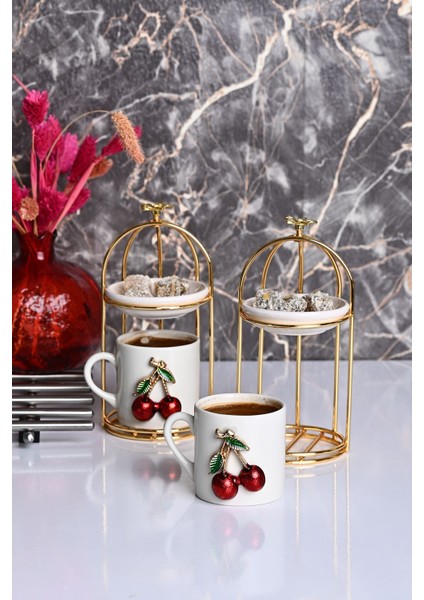 2 Kişilik Kiraz Fincanlı Lokumluklu Kahve Takımı, Şık ve Zarif Tasarım fırsatları