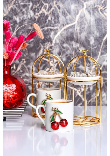 2 Kişilik Kiraz Fincanlı Lokumluklu Kahve Takımı, Şık ve Zarif Tasarım indirimleri