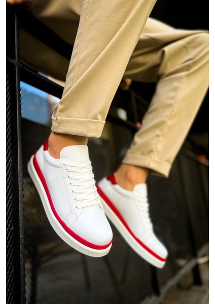 J979 Santoni Ortopedik Taban Günlük Cilt Erkek Sneaker Spor Ayakkabı Cbt Beyaz/kırmızı fiyatları