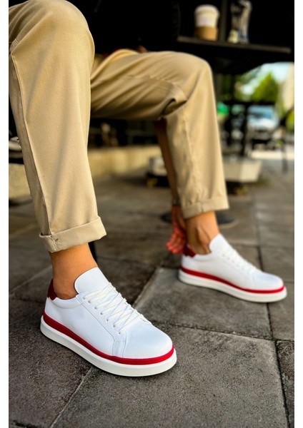J979 Santoni Ortopedik Taban Günlük Cilt Erkek Sneaker Spor Ayakkabı Cbt Beyaz/kırmızı modelleri