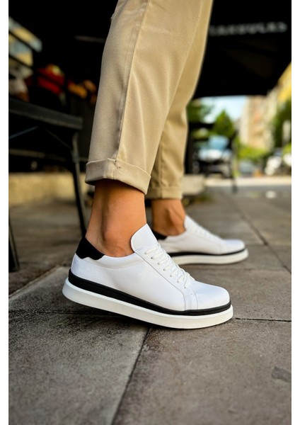 J979 Santoni Ortopedik Taban Günlük Cilt Erkek Sneaker Spor Ayakkabı Cbt Beyaz/siyah fırsatları