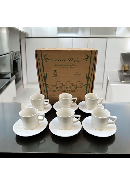 6 Kişilik Porselen Kahve Fincan Takımı, Krem ve Beyaz Renkli, Şık ve Dayanıklı