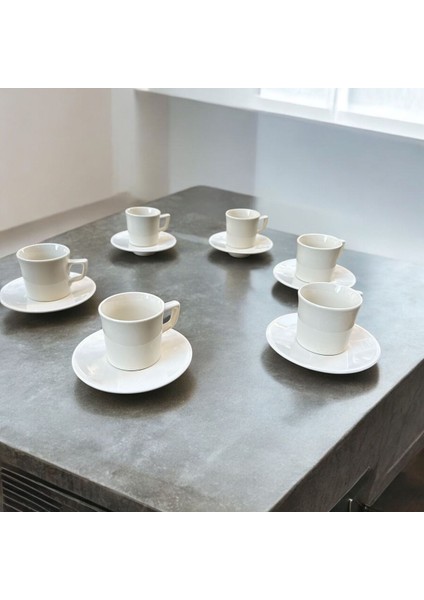 6 Kişilik Porselen Kahve Fincan Takımı, Krem ve Beyaz Renkli, Şık ve Dayanıklı modelleri