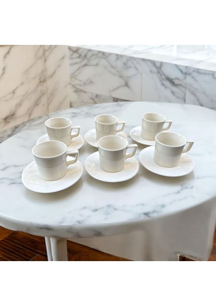 6 Kişilik Porselen Kahve Fincan Takımı, Krem ve Beyaz Renkli, Şık ve Dayanıklı indirimleri