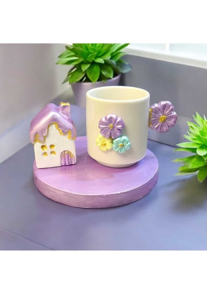 Modern Tasarım Şık Kahve Fincanı, Hediye ve Sunum Için Ideal, Mor Renkli.