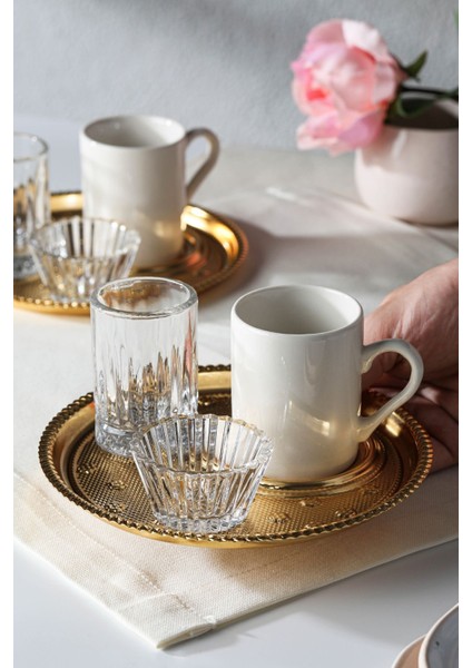 Şık 2 Kişilik 8 Parça Altın Detaylı Kahve Fincan Takımı, Ikram Seti