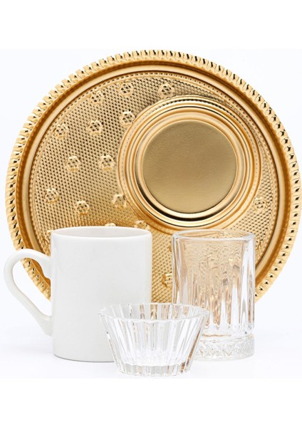 Şık 2 Kişilik 8 Parça Altın Detaylı Kahve Fincan Takımı, Ikram Seti