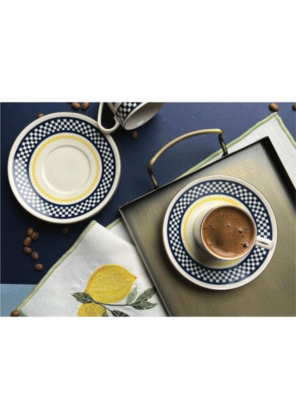 Limon Desenli 4'lü Türk Kahve Fincan Takımı, 2 Kişilik, Şık ve Kaliteli Tasarım