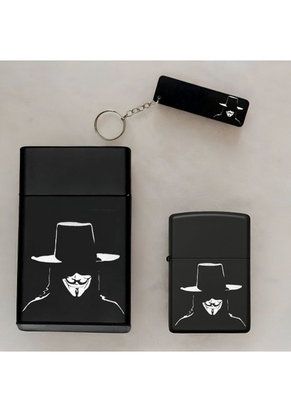V For Vandetta Desenli Isimli Çakmak,metal Tabaka ve Anahtarlık Hediye Seti S38 fiyatları