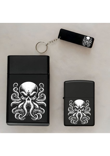 Ahtapot Desenli Kişiye Özel Isimli Çakmak,metal Tabaka ve Anahtarlık Seti - 3'lü Hediye Set fiyatları