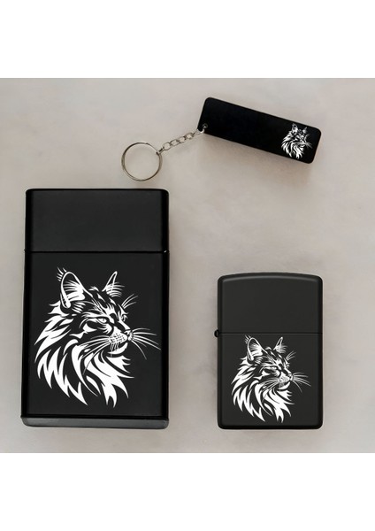 Kedi Desenli Kişiye Özel Isimli Çakmak,metal Tabaka ve Anahtarlık Seti - 3'lü Hediye Set fiyatları