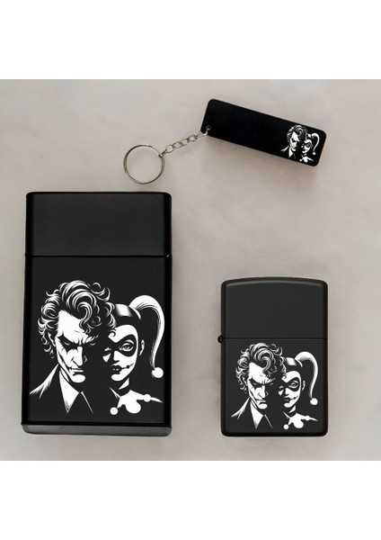 Joker ve Harley Desenli Kişiye Özel Isimli Çakmak,metal Tabaka ve Anahtarlık Seti - 3'lü Hediye Set fiyatları