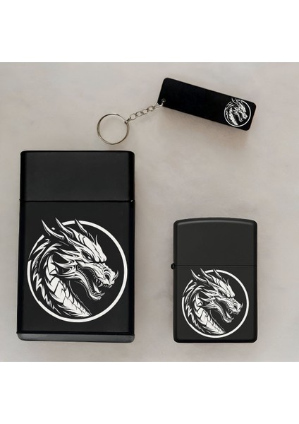 Ejderha Desenli Kişiye Özel Isimli Çakmak,metal Tabaka ve Anahtarlık Seti - 3'lü Hediye Set fiyatları