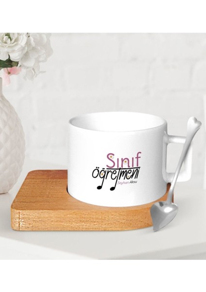 Kişiye Özel Renkli Seramik Fincan Ahşap Altlıklı, Şık ve Kullanışlı Tasarım