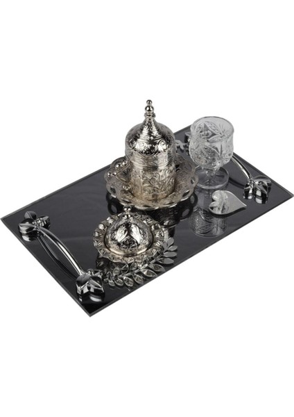 Siyah Ayna Gümüş Detaylı Kahve Fincanı Seti, Şık ve Zarif Tasarım