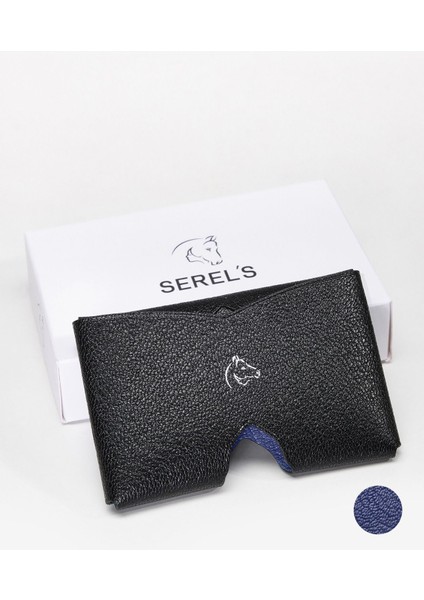 Exclusive Hakiki Deri Siyah Lacivert Kartlık