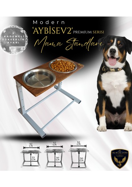 Aybisev 2 Serisi Kedi ve Orta-Büyük Irk Köpekler Için 3 Kademeli Yükseklik Ayarlı Paslanmaz Mama Su Standı