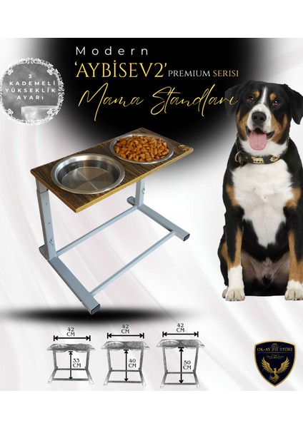 Aybisev 2 Serisi Kedi ve Orta-Büyük Irk Köpekler Için 3 Kademeli Yükseklik Ayarlı Paslanmaz Mama Su Standı