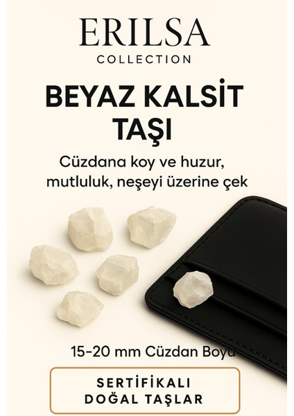 Sertifikalı Cüzdan Boy Ham Beyaz Kalsit Taşı Kütle Zihinsel Temizlik Negatif Enerjiyi Nötrler
