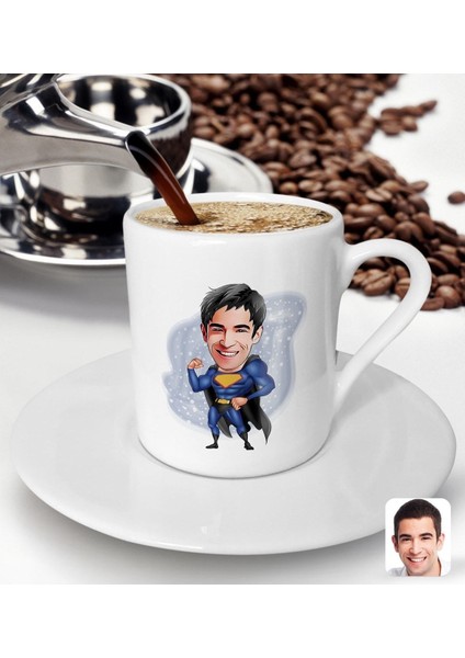 Kişiye Özel Erkek Süper Kahraman Karikatürlü Türk Kahvesi Fincanı