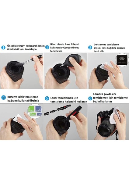 9-In-1 Lens Temizleme Kiti – Hava Üfleyici, Lenspen, Mikro-Fiber Bez, Sprey