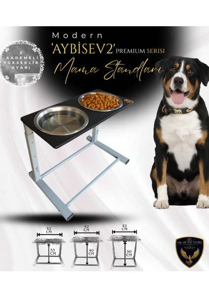 Aybisev 2 Serisi Kedi ve Orta-Büyük Irk Köpekler Için 3 Kademeli Yükseklik Ayarlı Paslanmaz Mama Su Standı