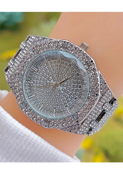 Gümüş Renk Full Taşlı 44 mm Kasa Ebatı Vintage Kadın Kol Saati indirimleri