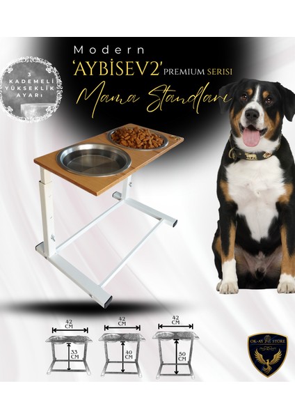 Aybisev 2 Serisi Kedi ve Orta-Büyük Irk Köpekler Için 3 Kademeli Yükseklik Ayarlı Paslanmaz Mama Su Standı