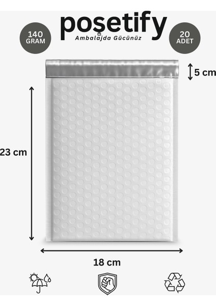 Balonlu Beyaz Kargo Poşeti 18X23+5 cm | 140 gr Bantlı Patpatlı Kargo Poşeti | 20’li E-Ticaret Poşeti