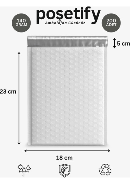 Balonlu Beyaz Kargo Poşeti 18X23+5 cm 200 Adet E-Ticaret Poşeti | 140 gr Bantlı Patpatlı Kargo Poşeti