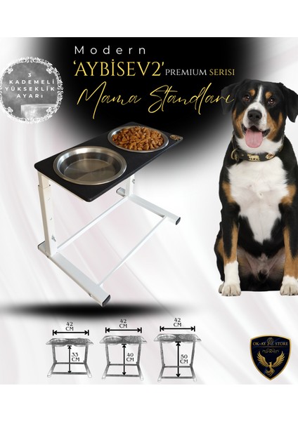 Aybisev 2 Serisi Kedi ve Orta-Büyük Irk Köpekler Için 3 Kademeli Yükseklik Ayarlı Paslanmaz Mama Su Standı
