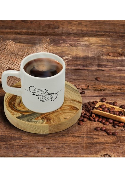 Kişiye Özel Mermer Dokulu Ahşap Kahve Fincanı, Renkli ve Şık Tasarım