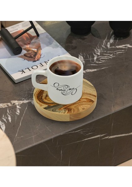 Kişiye Özel Mermer Dokulu Ahşap Kahve Fincanı, Renkli ve Şık Tasarım fiyatları