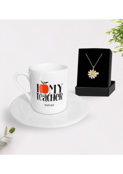 Renkli Öğretmen Sevgisi Fincan ve Isimli Papatya Kolye Seti