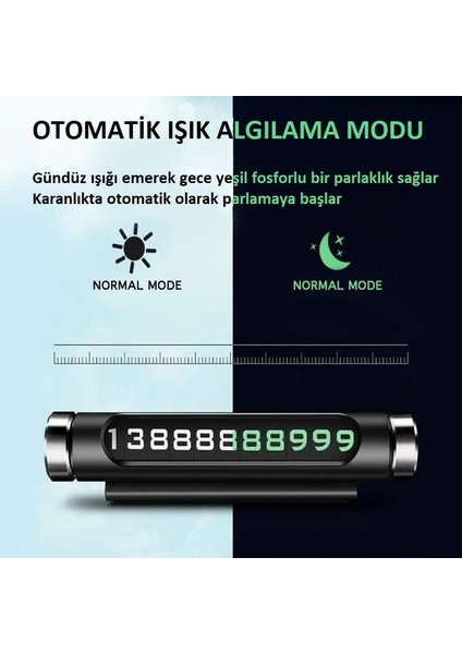 Otomatik Işık Algılamalı Geçici Park Telefon Numaratörü Fosforlu Araç Içi Plaka