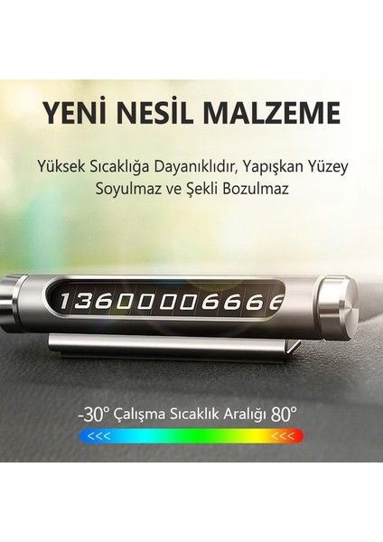 Otomatik Işık Algılamalı Geçici Park Telefon Numaratörü Fosforlu Araç Içi Plaka
