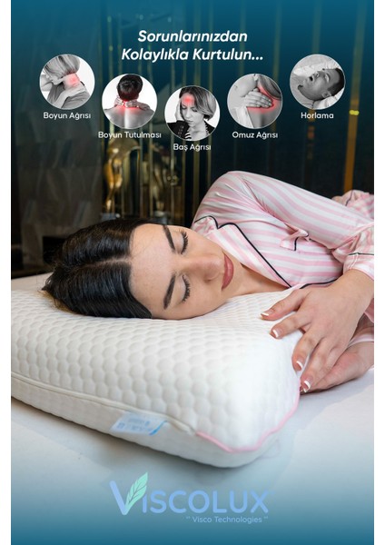 Ortopedik Visco Yastık | Anti-Horlama Uyku Yastığı 55X40X12/10 Pembe modelleri
