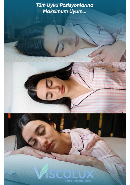 Ortopedik Visco Yastık | Anti-Horlama Uyku Yastığı 55X40X12/10 Pembe