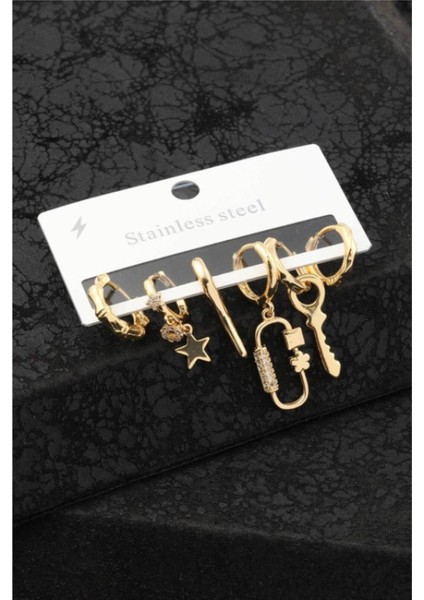 Multijewel Çelik Altılı Charm Küpe Seti