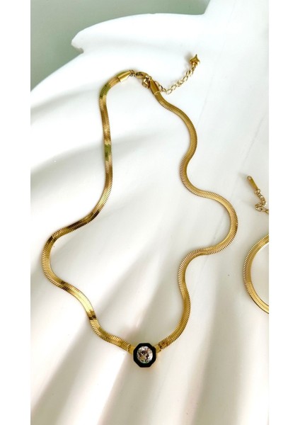 Multijewel Çağla Şikel Kolye-Bileklik Seti Çelik Üzeri Altın Kaplama Gold Italyan (Kararmaz-Paslanmaz) modelleri
