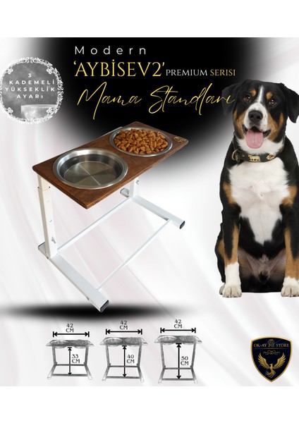 Aybisev 2 Serisi Kedi ve Orta-Büyük Irk Köpekler Için 3 Kademeli Yükseklik Ayarlı Paslanmaz Mama Su Standı